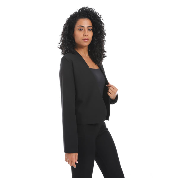 Black Open Neckline Slip On Short Blazer