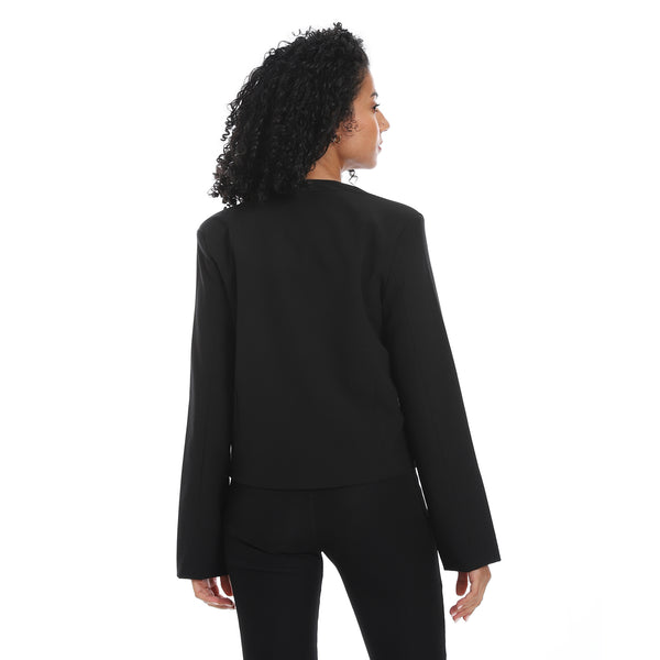 Black Open Neckline Slip On Short Blazer