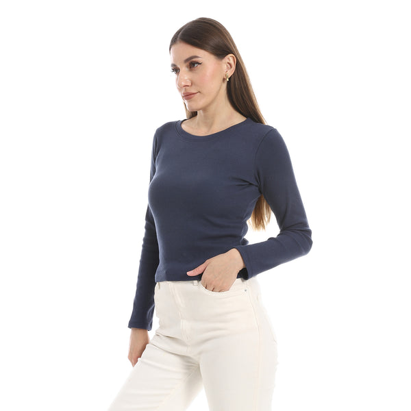 Navy_Blue_Long_Sleeves_Ribbed_Top
