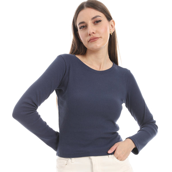 Navy_Blue_Long_Sleeves_Ribbed_Top