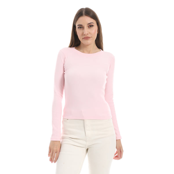 Powder_Pink_Long_Sleeves_Ribbed_Top