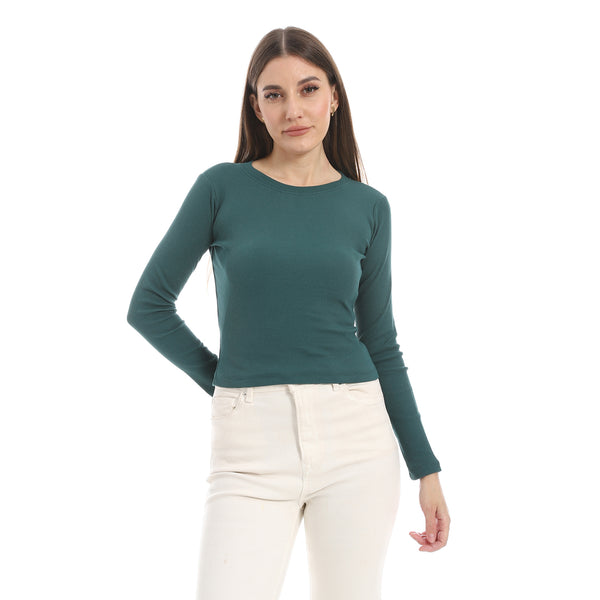 Teal_Green_Long_Sleeves_Ribbed_Top