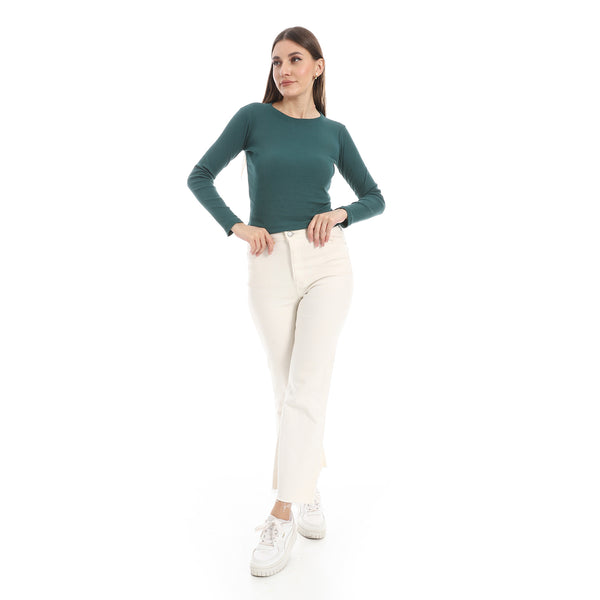 Teal_Green_Long_Sleeves_Ribbed_Top