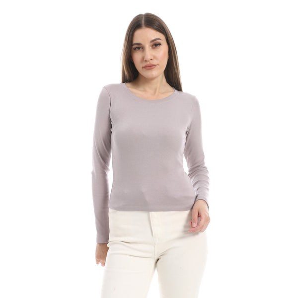 Greyish_Purple_Long_Sleeves_Ribbed_Top