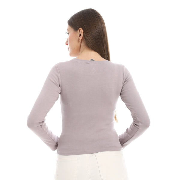 Greyish_Purple_Long_Sleeves_Ribbed_Top