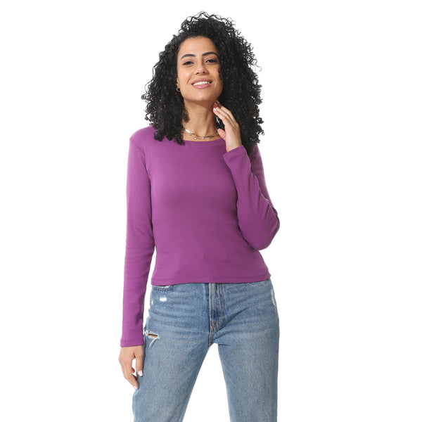 Long_Sleeves_Round_Collar_Mouve_T_Shirt