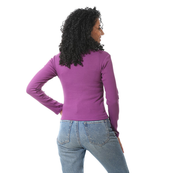 Long_Sleeves_Round_Collar_Mouve_T_Shirt