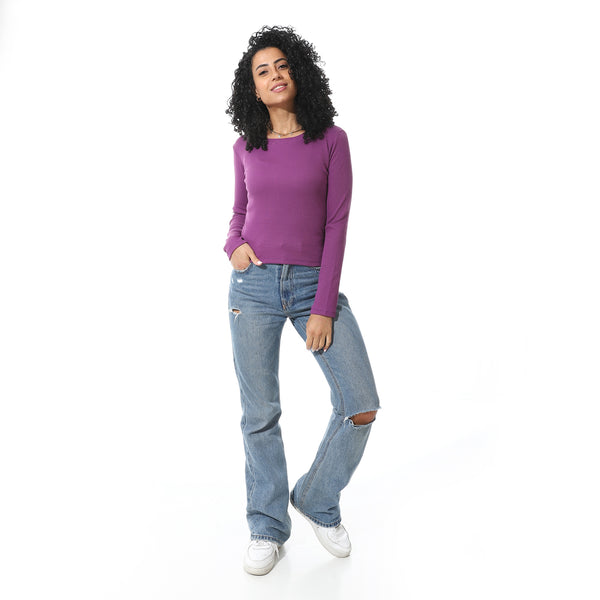Long_Sleeves_Round_Collar_Mouve_T_Shirt