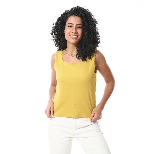 Mustard_Sleeveless_Scoop_Neckline_Cotton_T-_Shirt