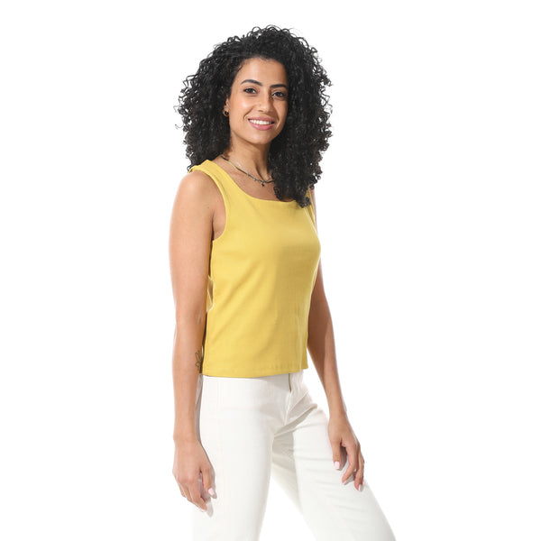 Mustard_Sleeveless_Scoop_Neckline_Cotton_T-_Shirt
