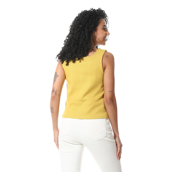 Mustard_Sleeveless_Scoop_Neckline_Cotton_T-_Shirt