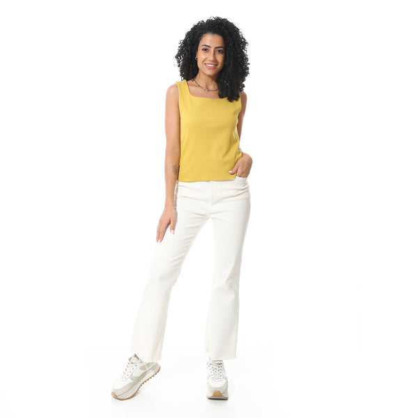 Mustard_Sleeveless_Scoop_Neckline_Cotton_T-_Shirt
