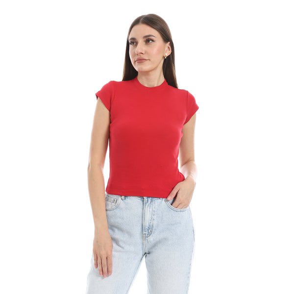 Cap_Sleeves_Crew_Neck_Red_Top