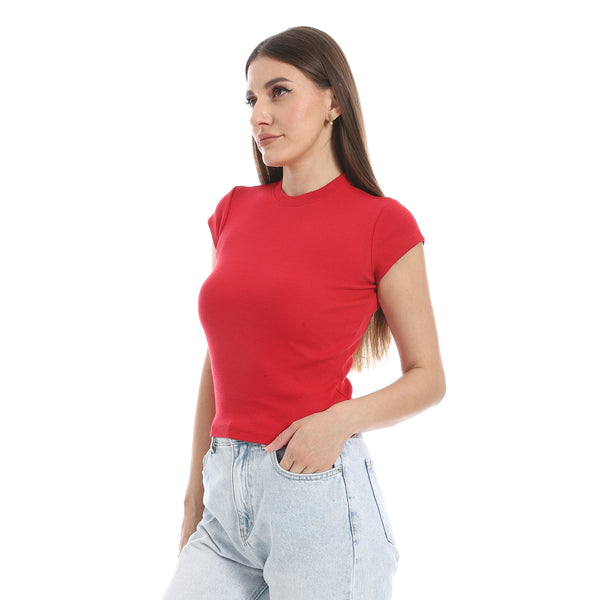 Cap_Sleeves_Crew_Neck_Red_Top