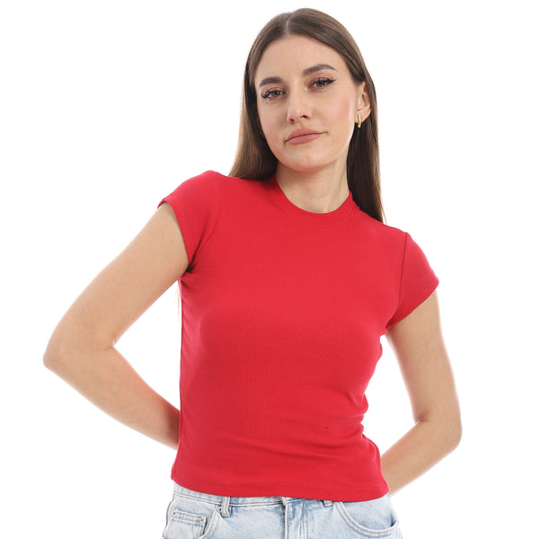 Cap_Sleeves_Crew_Neck_Red_Top