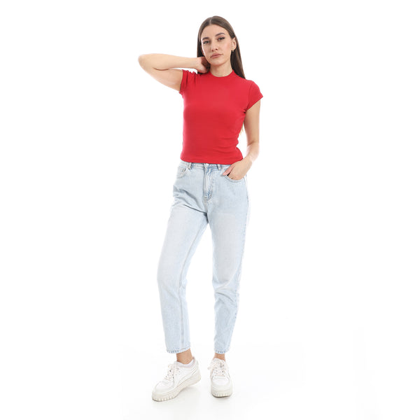 Cap_Sleeves_Crew_Neck_Red_Top