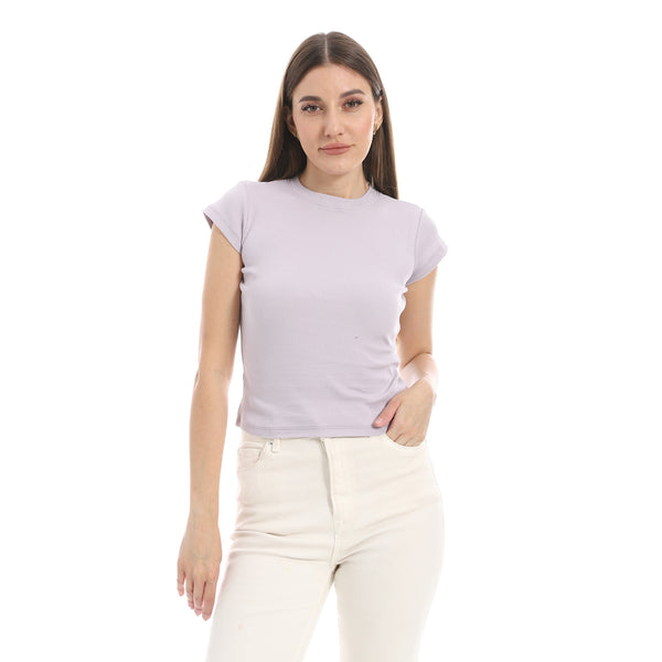 Cap_Sleeves_Crew_Neck_Pastel_Purple_Top