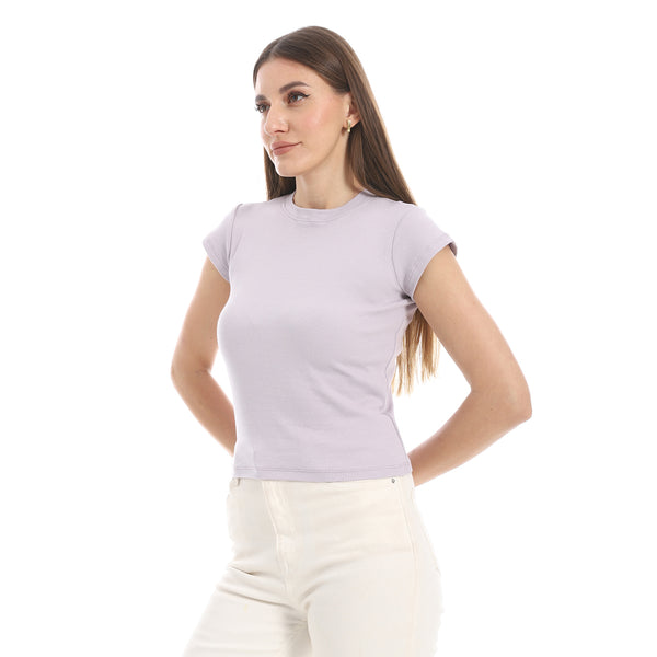 Cap_Sleeves_Crew_Neck_Pastel_Purple_Top