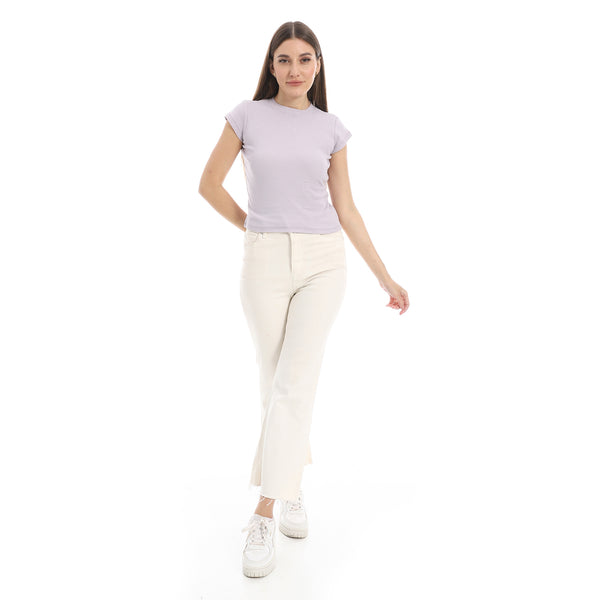 Cap_Sleeves_Crew_Neck_Pastel_Purple_Top