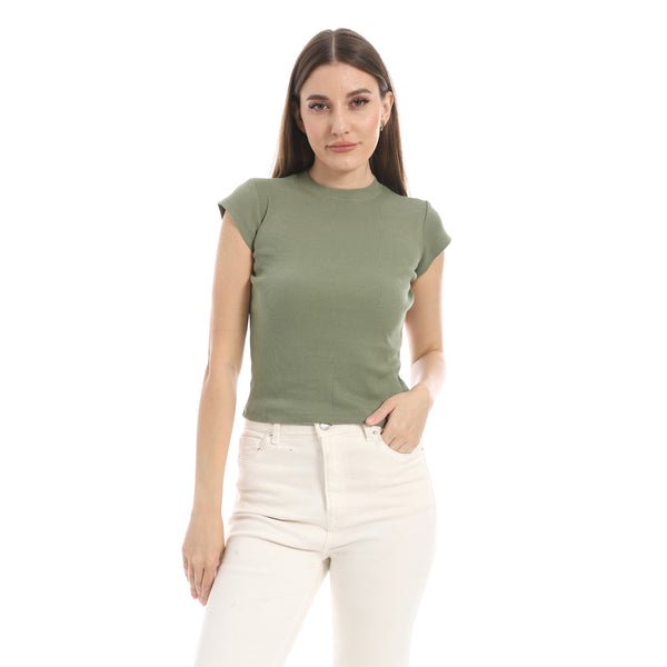 Cap_Sleeves_Crew_Neck_Olive_Top