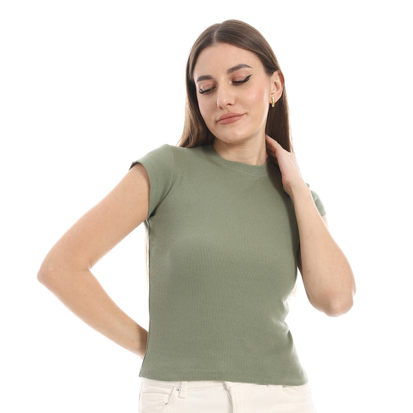 Cap_Sleeves_Crew_Neck_Olive_Top