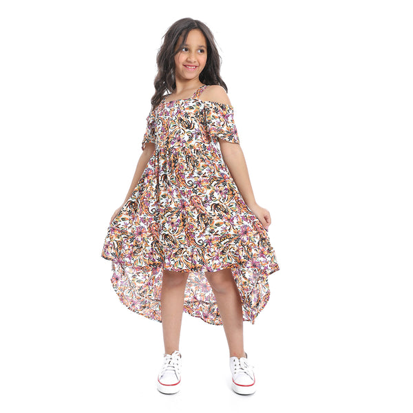 Off-Shoulders_Floral_Girls_Dress_-_White,Orange_&_Purple
