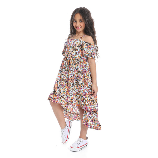 Off-Shoulders_Floral_Girls_Dress_-_White,Orange_&_Purple