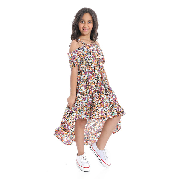 Off-Shoulders_Floral_Girls_Dress_-_White,Orange_&_Purple