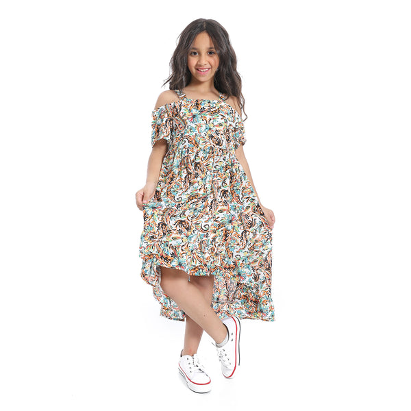Off-Shoulders_Floral_Girls_Dress_-_White,Orange_&_Blue