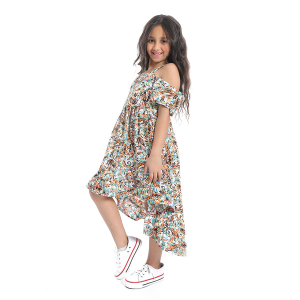 Off-Shoulders_Floral_Girls_Dress_-_White,Orange_&_Blue