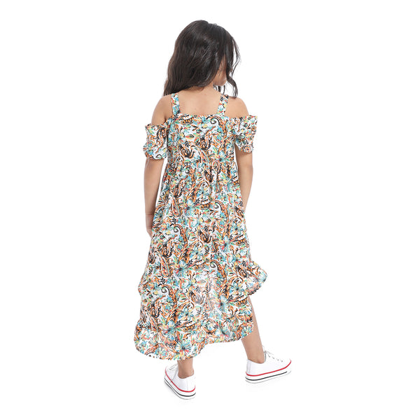 Off-Shoulders_Floral_Girls_Dress_-_White,Orange_&_Blue
