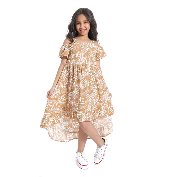 Off-Shoulders_Self_Pattern_Girls_Dress_-_White_&_Beige