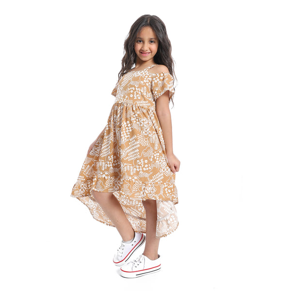 Off-Shoulders_Self_Pattern_Girls_Dress_-_White_&_Beige