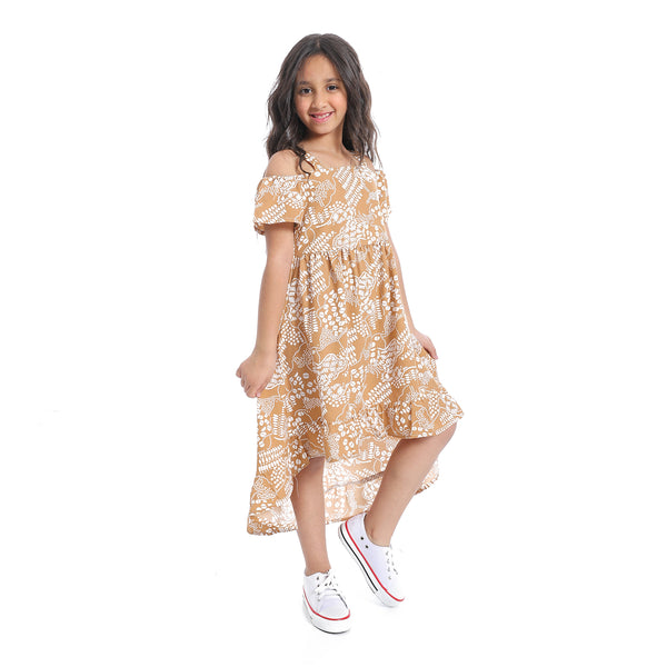 Off-Shoulders_Self_Pattern_Girls_Dress_-_White_&_Beige