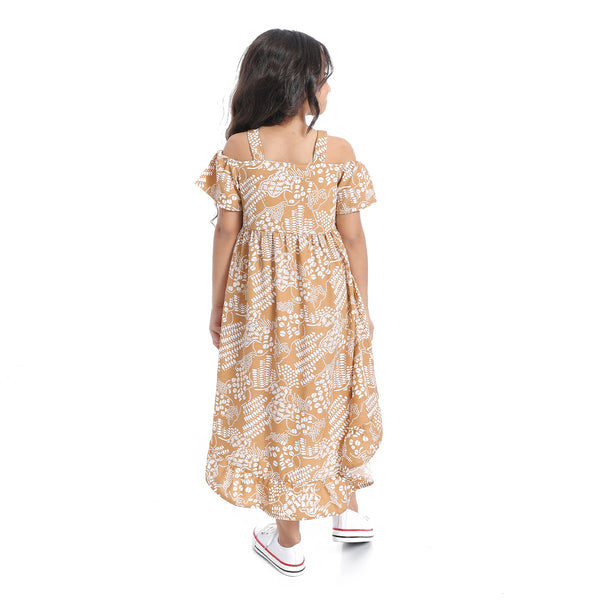 Off-Shoulders_Self_Pattern_Girls_Dress_-_White_&_Beige