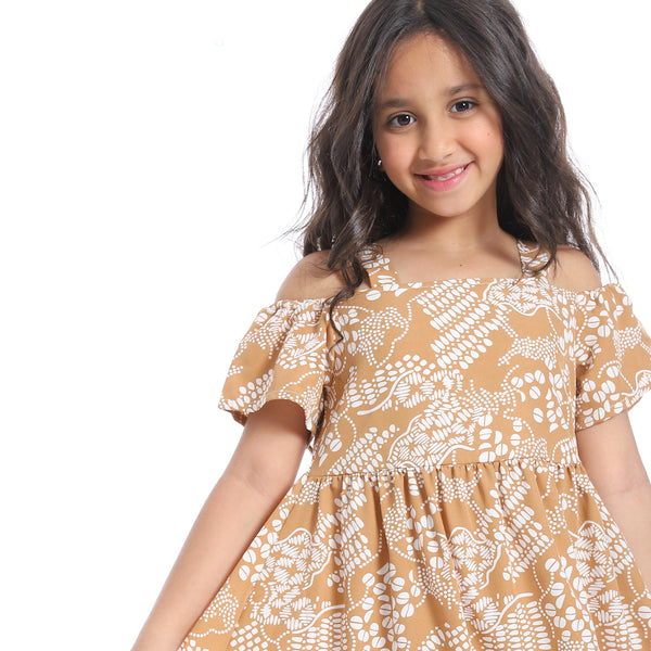 Off-Shoulders_Self_Pattern_Girls_Dress_-_White_&_Beige