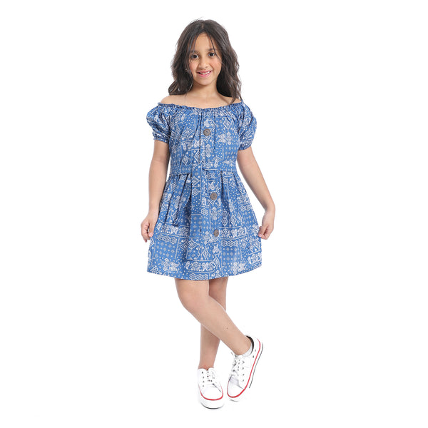 Off-Shoulders_Girls_Dress_With_Belt_-_White_&_Royal_Blue