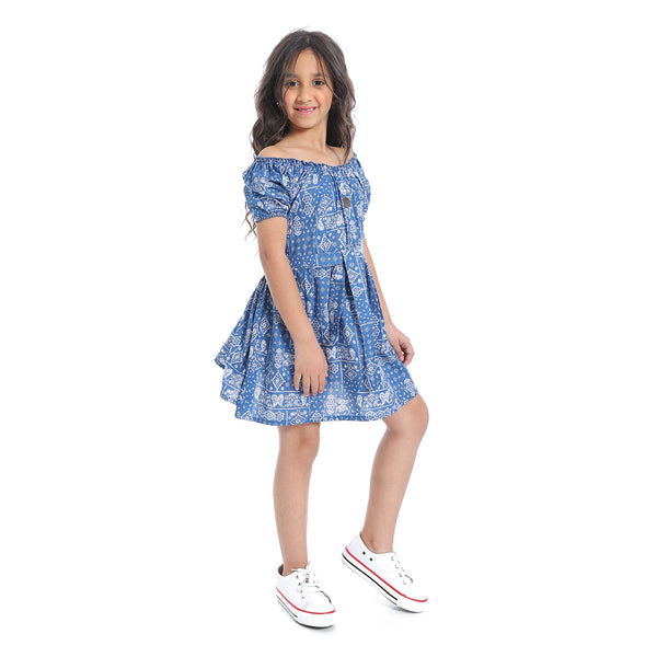 Off-Shoulders_Girls_Dress_With_Belt_-_White_&_Royal_Blue