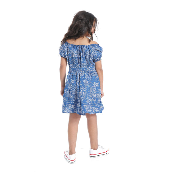 Off-Shoulders_Girls_Dress_With_Belt_-_White_&_Royal_Blue