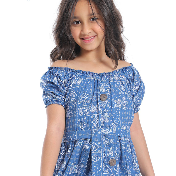 Off-Shoulders_Girls_Dress_With_Belt_-_White_&_Royal_Blue