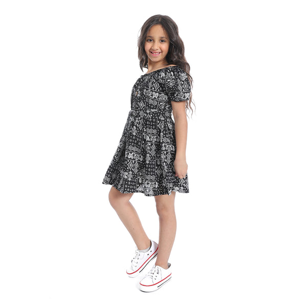 Off-Shoulders_Girls_Dress_With_Belt_-_Black_&White
