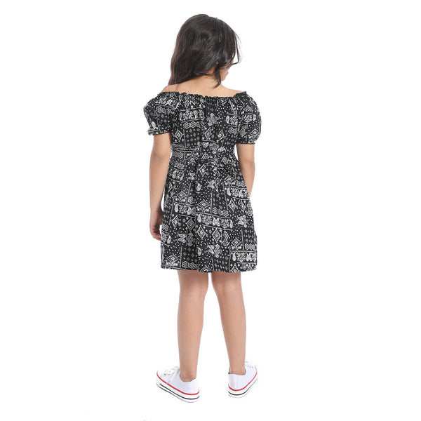 Off-Shoulders_Girls_Dress_With_Belt_-_Black_&White