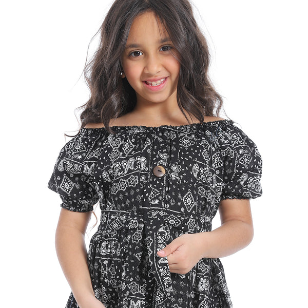 Off-Shoulders_Girls_Dress_With_Belt_-_Black_&White