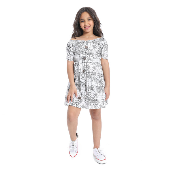 Off-Shoulders_Girls_Dress_With_Belt_-_White_&_Black
