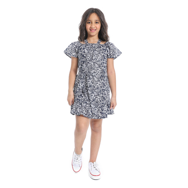 Off-Shoulders_Girls_Dress_With_Belt_-_White_&_Navy_Blue
