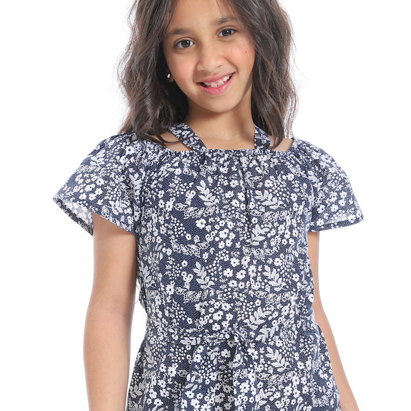Off-Shoulders_Girls_Dress_With_Belt_-_White_&_Navy_Blue