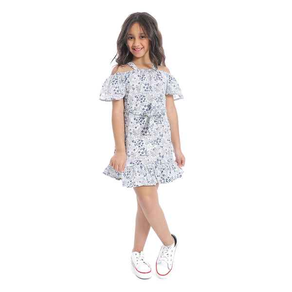 Off-Shoulders_Girls_Dress_With_Belt_-_White_&_Blue