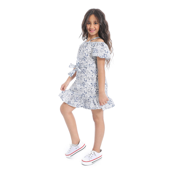 Off-Shoulders_Girls_Dress_With_Belt_-_White_&_Blue