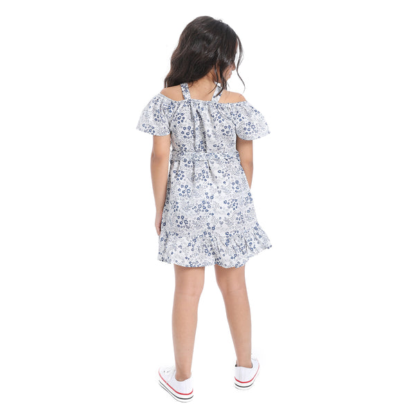 Off-Shoulders_Girls_Dress_With_Belt_-_White_&_Blue