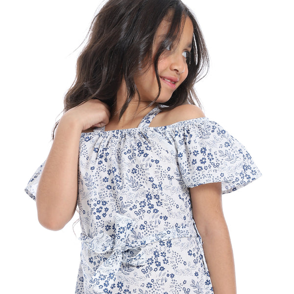 Off-Shoulders_Girls_Dress_With_Belt_-_White_&_Blue